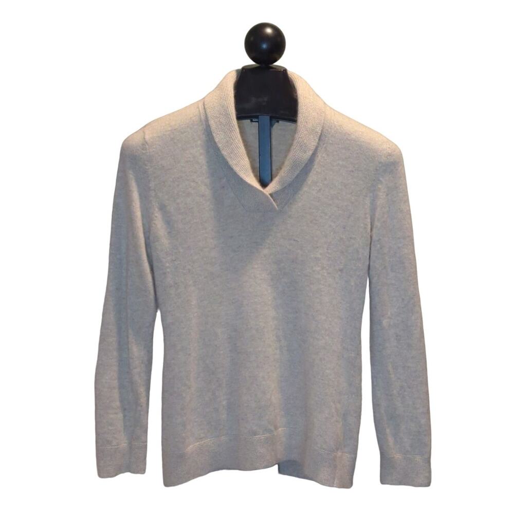 Carole Little V Neck Sweater Beige Oatmeal Medium Angora Neutral Quiet Luxury